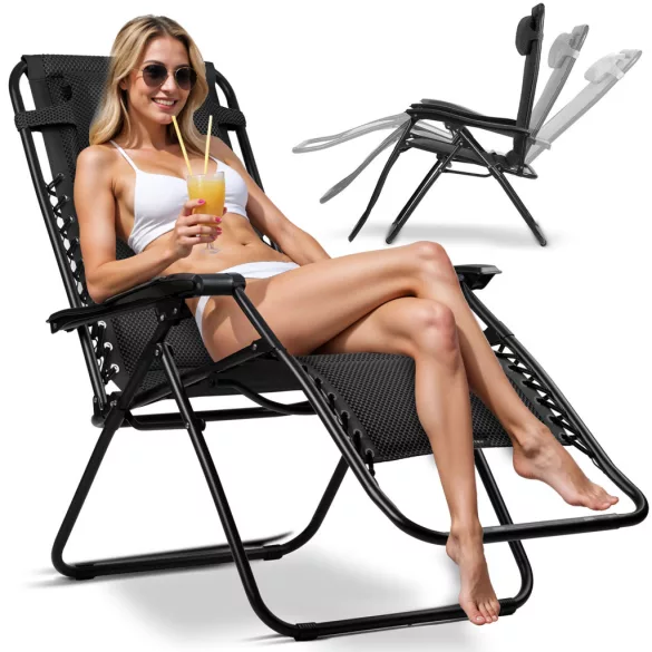 Napozóágy, Sofotel ChillWell Soft, fekete, 160 x 107 x 60 cm, összecsukható, párnázott, 3D FoamGrid, teherbírás: 120 kg