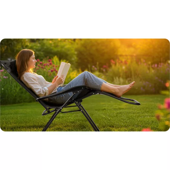 Napozóágy, Sofotel ChillWell Soft, fekete, 160 x 107 x 60 cm, összecsukható, párnázott, 3D FoamGrid, teherbírás: 120 kg