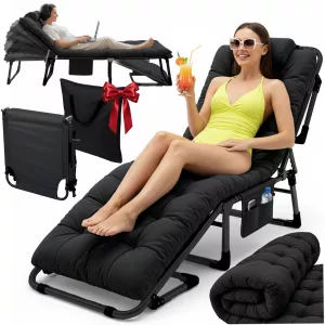 Napozóágy, Sofotel ChillWell Dream, fekete, 193 x 75,5 x 67 cm, összecsukható, párnázott, fekvő helyzetbe dönthető, teherbírás: 120 kg