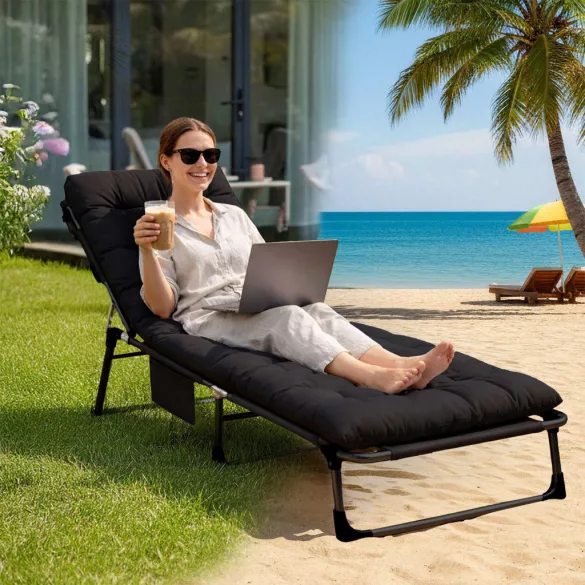 Napozóágy, Sofotel ChillWell Dream, fekete, 193 x 75,5 x 67 cm, összecsukható, párnázott, fekvő helyzetbe dönthető, teherbírás: 120 kg