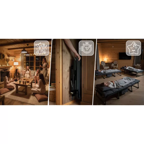 Napozóágy, Sofotel ChillWell Dream, fekete, 193 x 75,5 x 67 cm, összecsukható, párnázott, fekvő helyzetbe dönthető, teherbírás: 120 kg