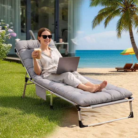 Napozóágy, Sofotel ChillWell Dream, szürke, 193 x 75,5 x 67 cm, összecsukható, párnázott, fekvő helyzetbe dönthető, teherbírás: 120 kg