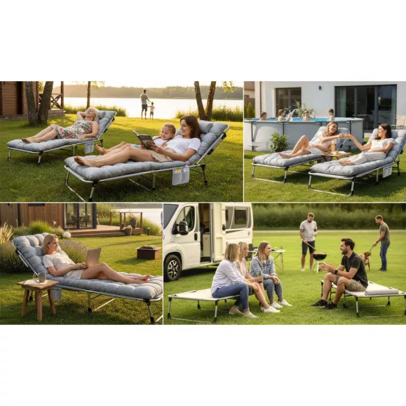 Napozóágy, Sofotel ChillWell Dream, szürke, 193 x 75,5 x 67 cm, összecsukható, párnázott, fekvő helyzetbe dönthető, teherbírás: 120 kg