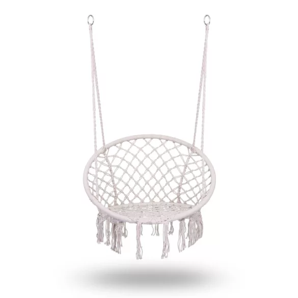 Függőszék, Sofotel Boho, bézs, 80 x 63 cm ülés, fém váz, 100 cm poliészter–pamut kötél, 150 kg teherbírás, beltéri/kültéri