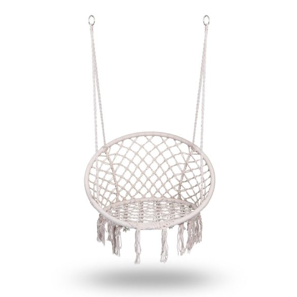 Függőfotel, Sofotel Boho, bézs, 80 x 63 cm ülés, fém váz, 100 cm poliészter–pamut kötél, 150 kg teherbírás, beltéri/kültéri