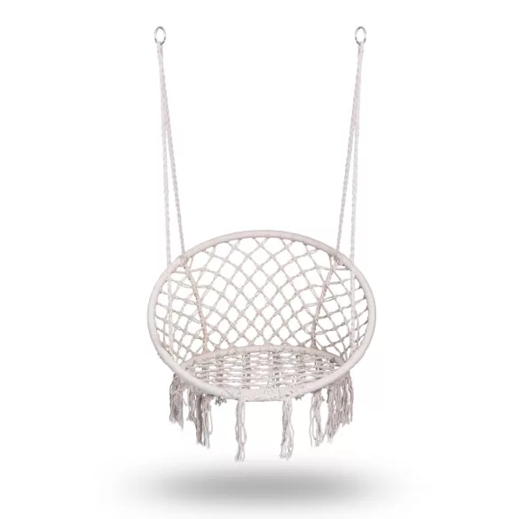Függőszék, Sofotel Boho, bézs, 80 x 63 cm ülés, fém váz, 100 cm poliészter–pamut kötél, 150 kg teherbírás, beltéri/kültéri