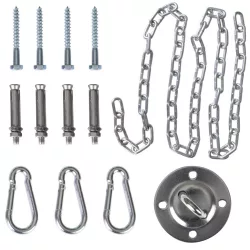   Függőfotel mennyezeti szerelőkészlet, Sofotel, hintához és függőfotelhez, 150 cm lánc, acél, 150 kg teherbírás, 3 karabiner, csavarok és tiplik