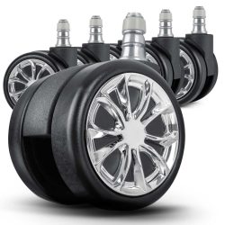   Székgörgő készlet, Sofotel, 5 db, fekete, felnivel, gumírozott felület, dupla görgők, padlókímélő, székekhez és fotelekhez