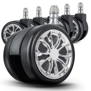 Székgörgő készlet, Sofotel, 5 db, fekete, felnivel, gumírozott felület, dupla görgők, padlókímélő, székekhez és fotelekhez