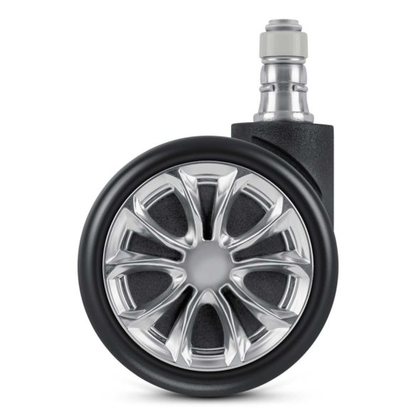 Székgörgő készlet, Sofotel, 5 db, fekete, felnivel, gumírozott felület, dupla görgők, padlókímélő, székekhez és fotelekhez