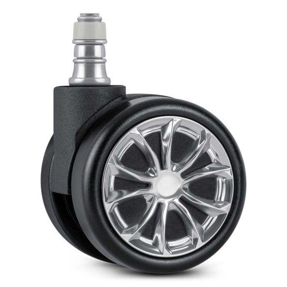 Székgörgő készlet, Sofotel, 5 db, fekete, felnivel, gumírozott felület, dupla görgők, padlókímélő, székekhez és fotelekhez