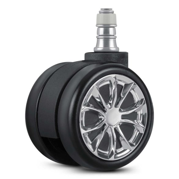 Székgörgő készlet, Sofotel, 5 db, fekete, felnivel, gumírozott felület, dupla görgők, padlókímélő, székekhez és fotelekhez