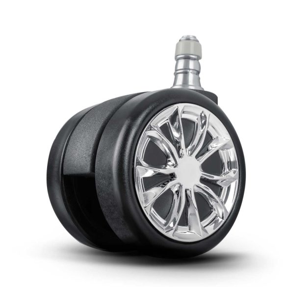 Székgörgő készlet, Sofotel, 5 db, fekete, felnivel, gumírozott felület, dupla görgők, padlókímélő, székekhez és fotelekhez