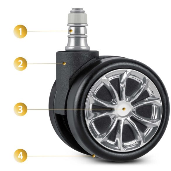 Székgörgő készlet, Sofotel, 5 db, fekete, felnivel, gumírozott felület, dupla görgők, padlókímélő, székekhez és fotelekhez