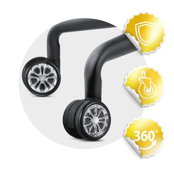 Székgörgő készlet, Sofotel, 5 db, fekete, felnivel, gumírozott felület, dupla görgők, padlókímélő, székekhez és fotelekhez