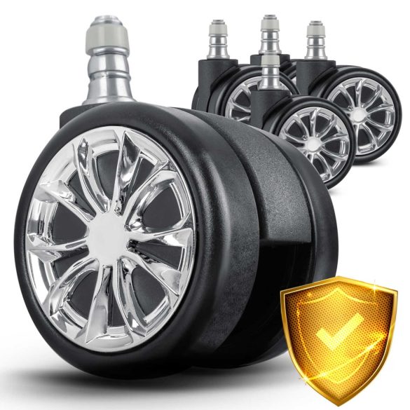 Székgörgő készlet, Sofotel, 5 db, fekete, felnivel, gumírozott felület, dupla görgők, padlókímélő, székekhez és fotelekhez