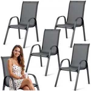 Kerti szék, Sofotel SO-980, szürke, acél keret, textil, 120 kg teherbírás, 4 db-os szett