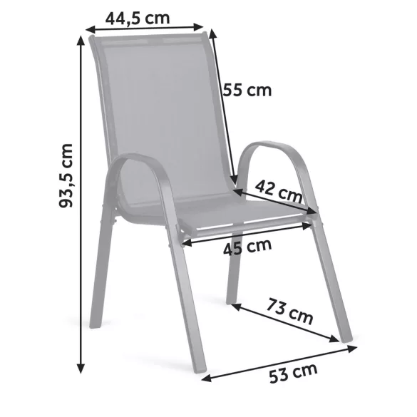 Kerti szék, Sofotel SO-980, szürke, acél keret, textil, 120 kg teherbírás, 4 db-os szett