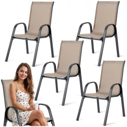  Kerti szék, Sofotel SO-980, bézs, acél keret, textil, 120 kg teherbírás, 4 db-os szett (TE298002-4)