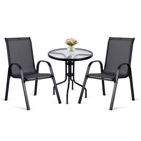 Kerti bútor szett, Sofotel SO-981, fekete, 60 cm asztal + 2 db szék, edzett üveg asztallap, vízálló, porszórt acél váz, UV-álló