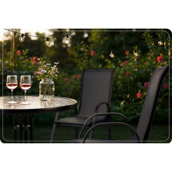 Kerti bútor szett, Sofotel SO-981, fekete, 60 cm asztal + 2 db szék, edzett üveg asztallap, vízálló, porszórt acél váz, UV-álló