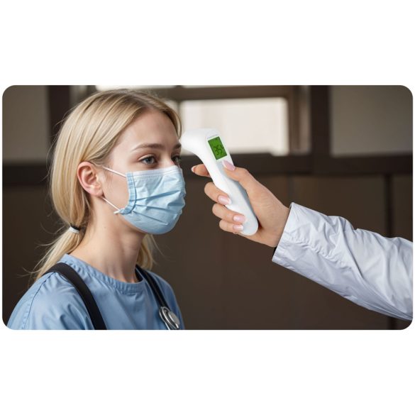 Érintésmentes infravörös lázmérő, Berdsen BD-101, fehér, 1 mp mérési idő, homlok/tárgy mód, 30 mérés memória, 3 színű háttérfény, automata kikapcsolás