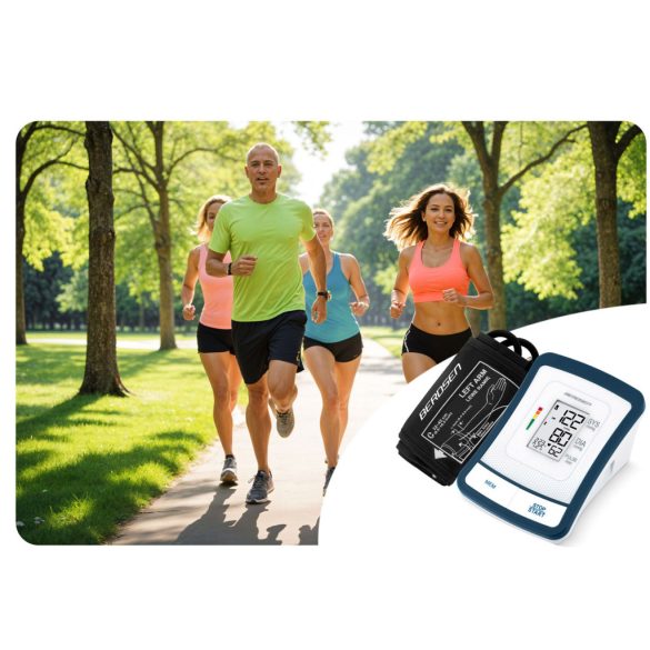 Felkaros vérnyomásmérő, Berdsen BD-120, fehér, 13,5 × 10 × 6,5 cm, mandzsetta 22–42 cm, LCD kijelző, 120 mérés memória, szabálytalan szívverés jelzés, tok, elemes (4 × AA)