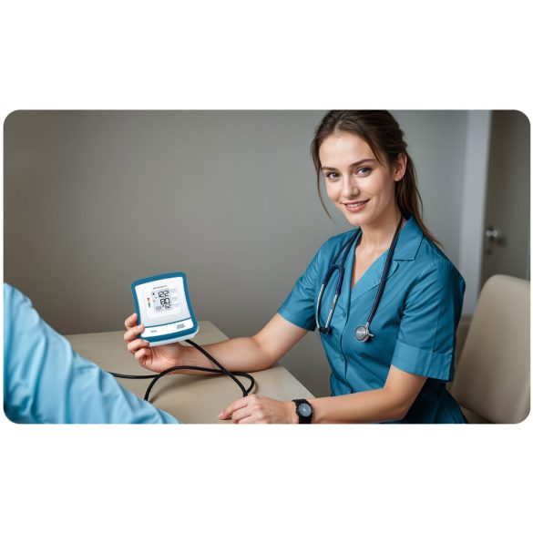 Felkaros vérnyomásmérő, Berdsen BD-120, fehér, 13,5 × 10 × 6,5 cm, mandzsetta 22–42 cm, LCD kijelző, 120 mérés memória, szabálytalan szívverés jelzés, tok, elemes (4 × AA)