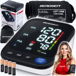   Felkaros vérnyomásmérő, Berdsen BD-122, fekete, mandzsetta 22–42 cm, lengyel hangbemondás, 398 mérés memória, szabálytalan szívverés jelzés, tok, elemes (4 x AAA)
