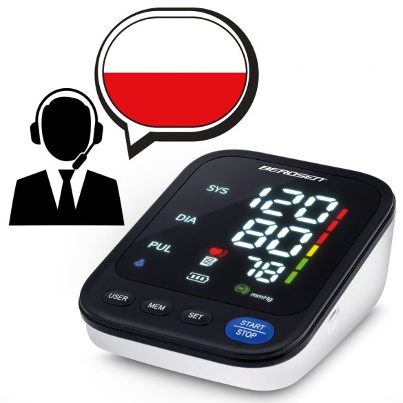 Felkaros vérnyomásmérő, Berdsen BD-122, fekete, mandzsetta 22–42 cm, lengyel hangbemondás, 398 mérés memória, szabálytalan szívverés jelzés, tok, elemes (4 x AAA)