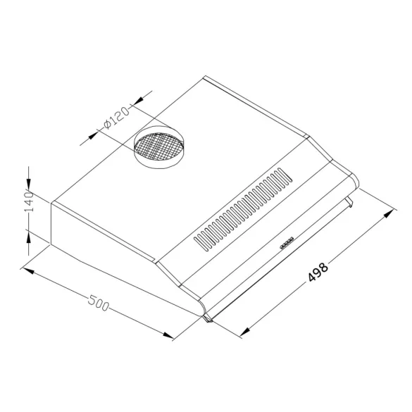 Beépíthető páraelszívó, Berdsen, BE-10-A, 50 cm, rozsdamentes acél, LED világítással, mechanikus vezérlés, 5 rétegű alumínium zsírszűrő