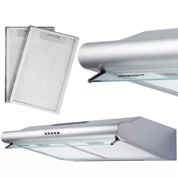 Beépíthető páraelszívó, Berdsen, BE-10-A, 60 cm, rozsdamentes acél, LED világítás, 3 fokozat, mechanikus vezérlés, alumínium zsírszűrő