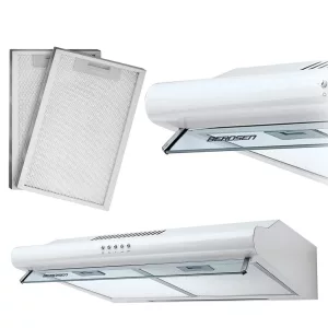 Beépíthető páraelszívó, Berdsen, BE-10-A, 60 cm, fehér, szekrény alá szerelhető, LED világítás, mechanikus vezérlés, alumínium zsírszűrő