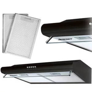Beépíthető páraelszívó, Berdsen, BE-10-A, 60 cm, fekete, rozsdamentes acél, LED világítással, 3 fokozat, 5 rétegű alumínium zsírszűrő