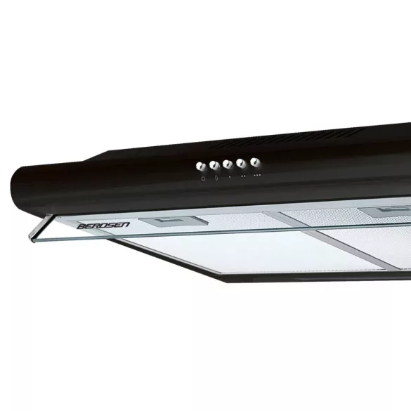 Beépíthető páraelszívó, Berdsen, BE-10-A, 60 cm, fekete, rozsdamentes acél, LED világítással, 3 fokozat, 5 rétegű alumínium zsírszűrő