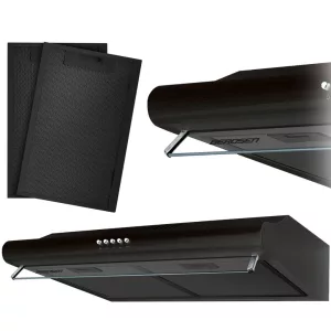 Beépíthető páraelszívó, Berdsen, BE-10-A, 50 cm, fekete, LED világítás, üveg előlap, 3 fokozat, 205 m3/h, 5 rétegű alumínium zsírszűrő