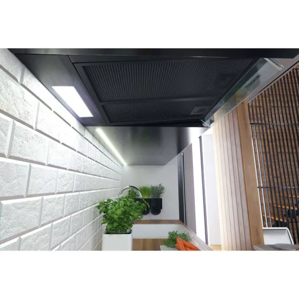 Beépíthető páraelszívó, Berdsen, BE-10-A, 50 cm, fekete, LED világítás, üveg előlap, 3 fokozat, 205 m3/h, 5 rétegű alumínium zsírszűrő