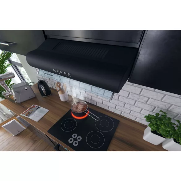 Beépíthető páraelszívó, Berdsen, BE-10-A, 50 cm, fekete, LED világítás, üveg előlap, 3 fokozat, 205 m3/h, 5 rétegű alumínium zsírszűrő