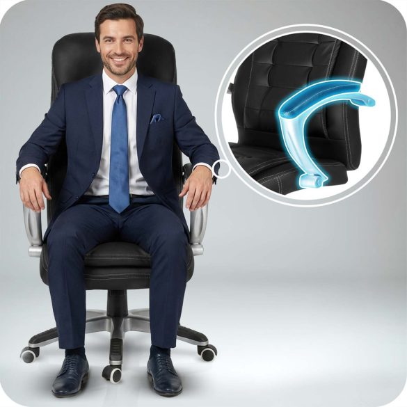 Irodai szék, Sofotel, fekete, 117-127 cm, állítható, gázliftes magasságállítás, gumírozott kerekek, 120 kg teherbírás