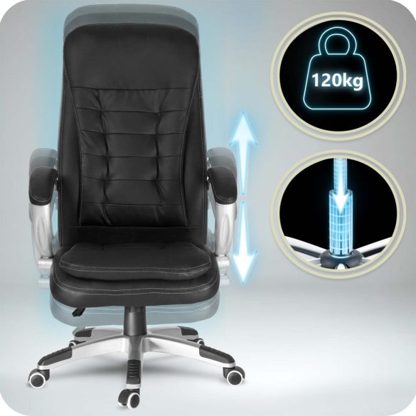 Irodai szék, Sofotel, fekete, 117-127 cm, állítható, gázliftes magasságállítás, gumírozott kerekek, 120 kg teherbírás