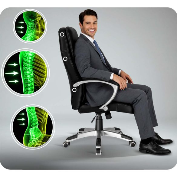 Irodai szék, Sofotel, fekete, 117-127 cm, állítható, gázliftes magasságállítás, gumírozott kerekek, 120 kg teherbírás