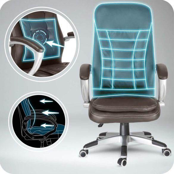 Irodai szék, Sofotel, sötétbarna, 117-127 cm, állítható, gázliftes magasságállítás, gumírozott kerekek, 120 kg teherbírás