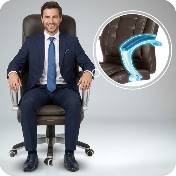 Irodai szék, Sofotel, sötétbarna, 117-127 cm, állítható, gázliftes magasságállítás, gumírozott kerekek, 120 kg teherbírás