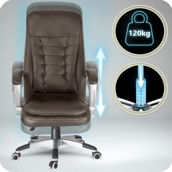 Irodai szék, Sofotel, sötétbarna, 117-127 cm, állítható, gázliftes magasságállítás, gumírozott kerekek, 120 kg teherbírás