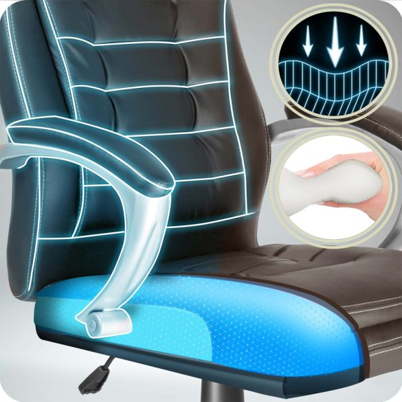 Irodai szék, Sofotel, sötétbarna, 117-127 cm, állítható, gázliftes magasságállítás, gumírozott kerekek, 120 kg teherbírás