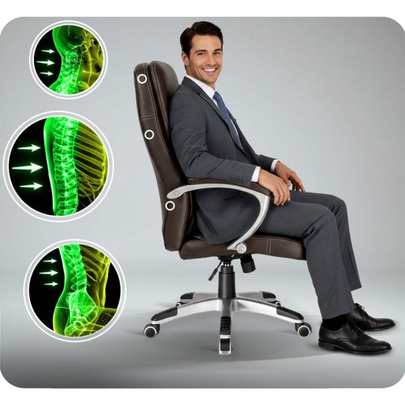 Irodai szék, Sofotel, sötétbarna, 117-127 cm, állítható, gázliftes magasságállítás, gumírozott kerekek, 120 kg teherbírás