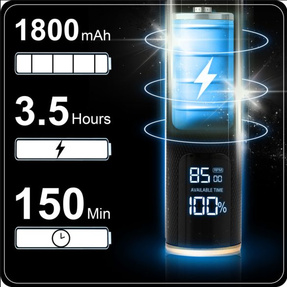Akkumulátoros hajvágó, Berdsen BD-260, fekete, 5 W, acél penge, 6000/7500/8500 RMP, 1,5–9 mm, LCD kijelzős, Li-Ion 3,7 V 1800 mAh, USB-C töltés