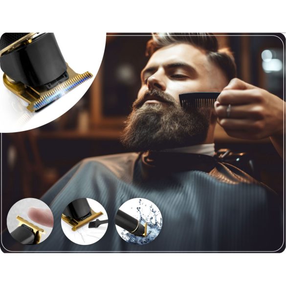 Akkumulátoros hajvágó, Berdsen BD-260, fekete, 5 W, acél penge, 6000/7500/8500 RMP, 1,5–9 mm, LCD kijelzős, Li-Ion 3,7 V 1800 mAh, USB-C töltés