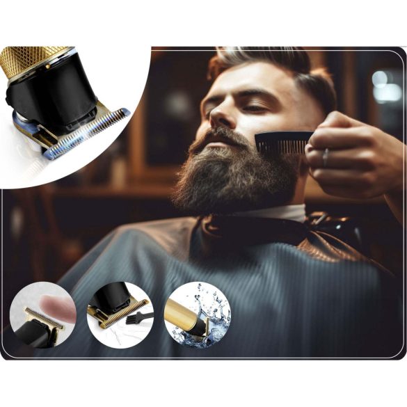 Akkumulátoros hajvágó, Berdsen BD-260, arany, 5 W, acél penge, 6000/7500/8500 RMP, 1,5–9 mm, LCD kijelzős, Li-Ion 3,7 V 1800 mAh, USB-C töltés