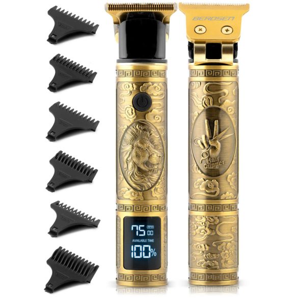 Akkumulátoros hajvágó, Berdsen BD-261, arany, oroszlán minta, 5 W, acél penge, 6000/7500/8500 RMP, 1,5–9 mm, LCD kijelzős, Li-Ion 3,7 V 1800 mAh, USB-C töltés
